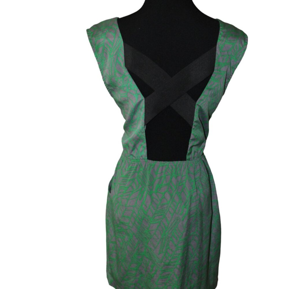 Prevett Criss Cross Back Green Gray Lightweight Dress Small S Pre-Loved